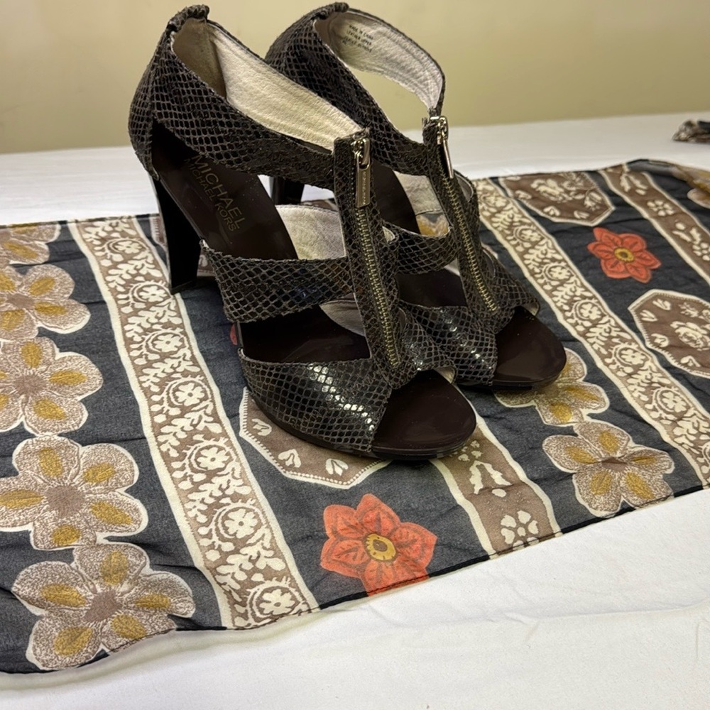 Michael Kors Brown High Heel Sandals with Crisscross Straps